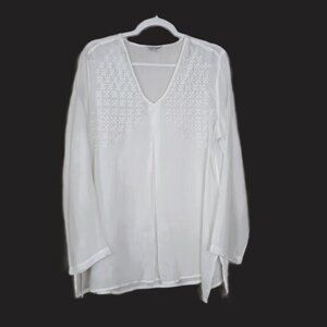 John Mark Embroidered Ramie Sheer Tunic Top XL Lagenlook Beachy